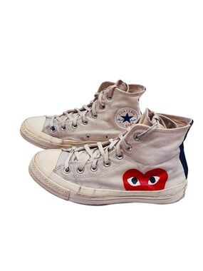 Comme des Garçons PLAY Beige High-Top Converse with Red Heart Graphic 8